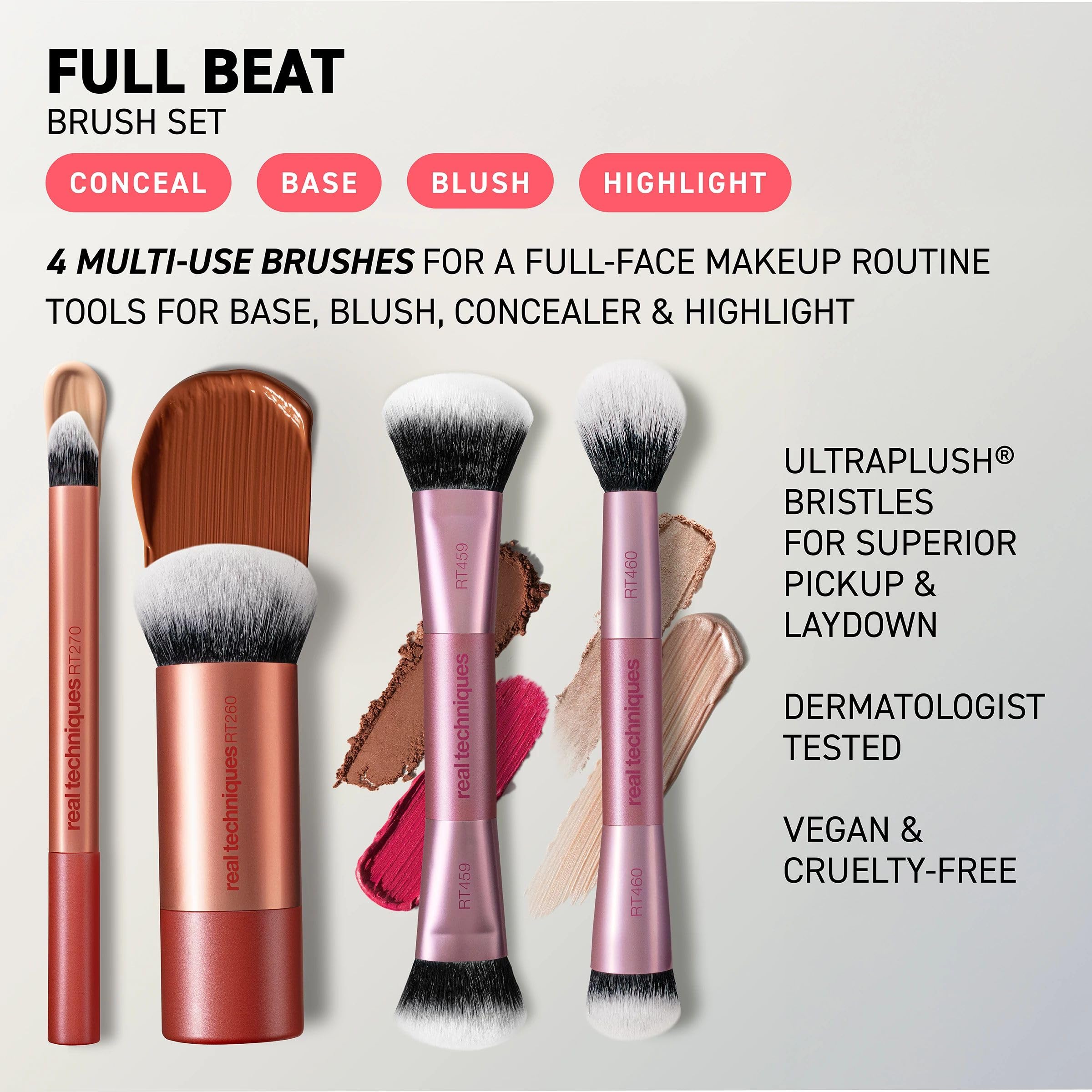 Real Techniques Full Beat Makeup Brush Set, 4 Piece Brush Kit for